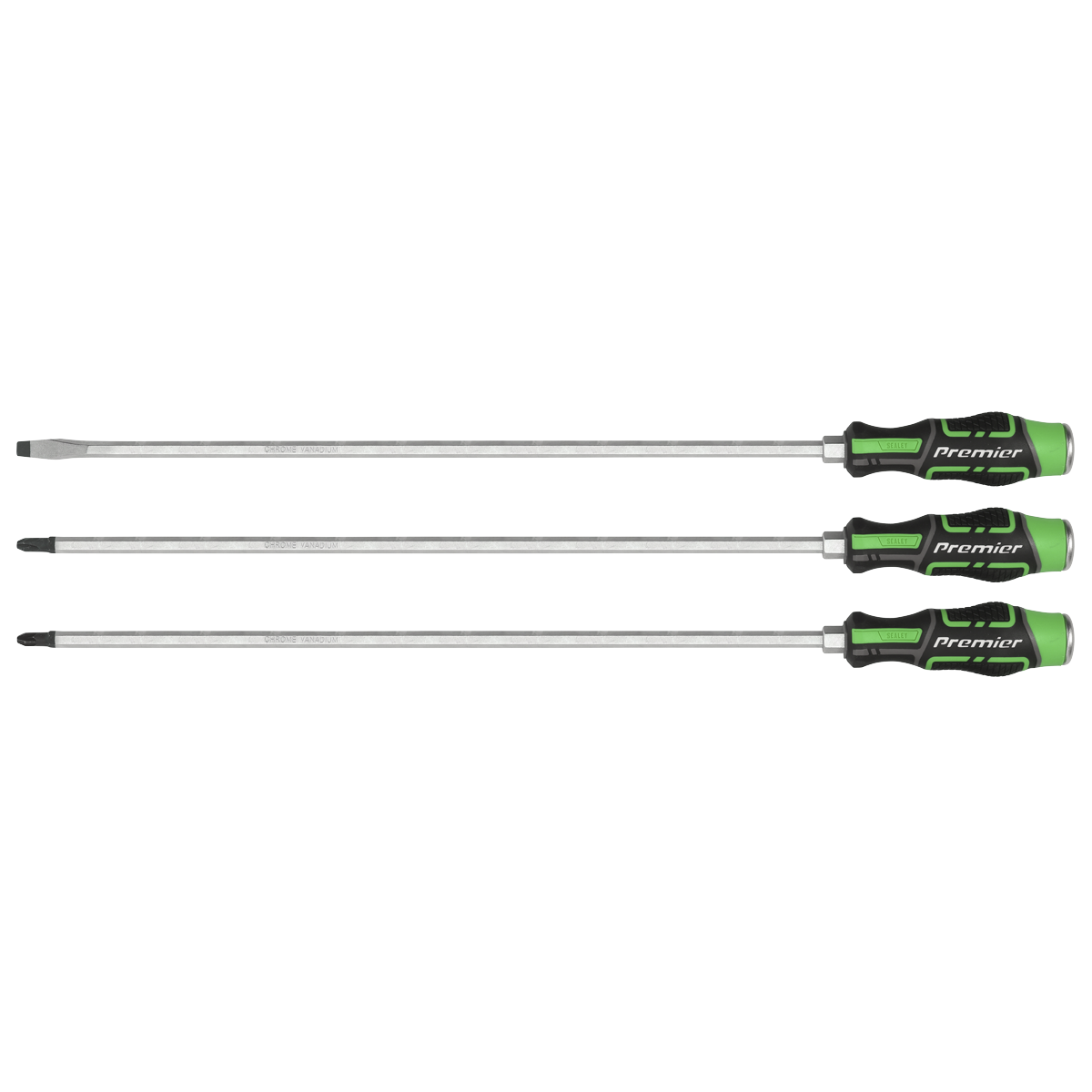 Extra-Long Hammer-Thru Screwdriver Set Hi-Vis Green 450mm 3pc