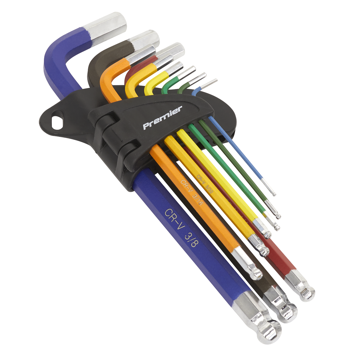 Ball-End Hex Key Set 9pc Long Colour-Coded Imperial