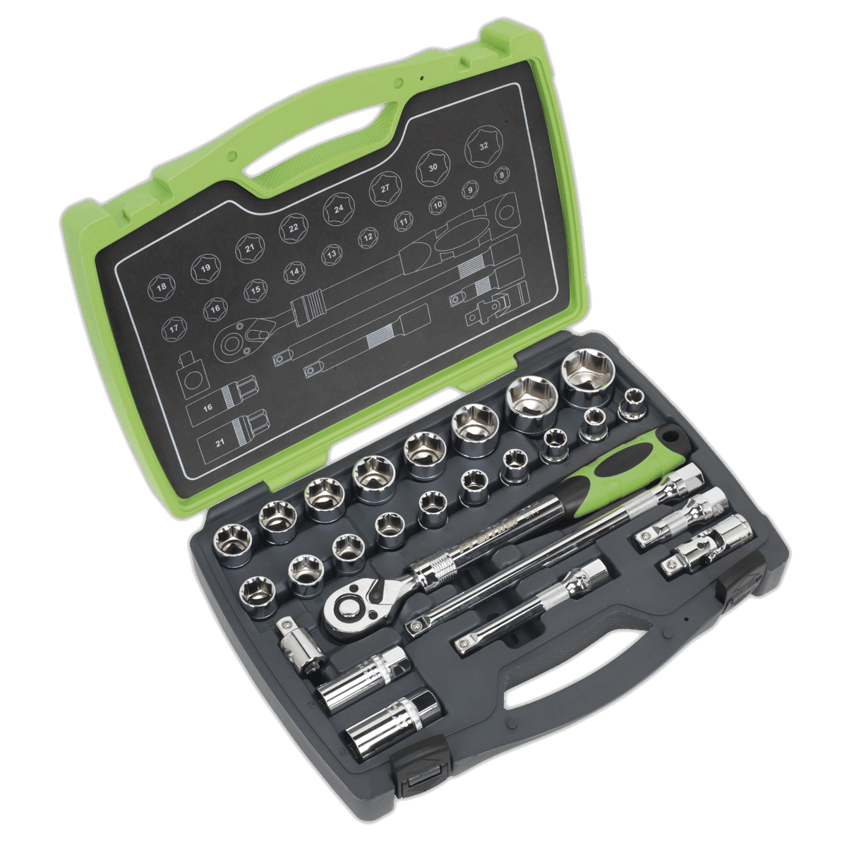 Socket Set 26pc 1/2"Sq Drive 6pt WallDrive• Metric