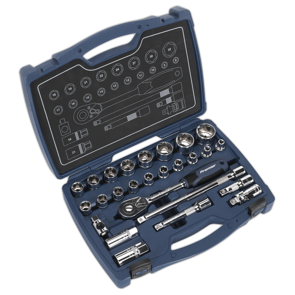 Socket Set 26pc 1/2"Sq Drive 6pt WallDrive• Metric