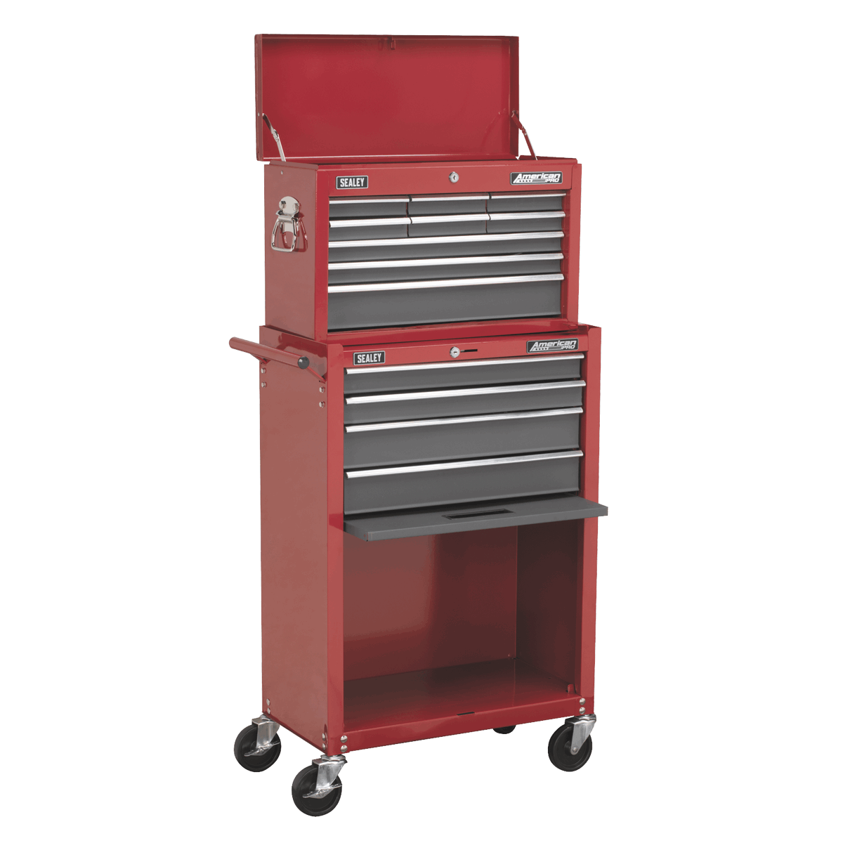 Topchest & Rollcab Combination 13 Drawer with Ball-Bearing Slides - Red/Grey