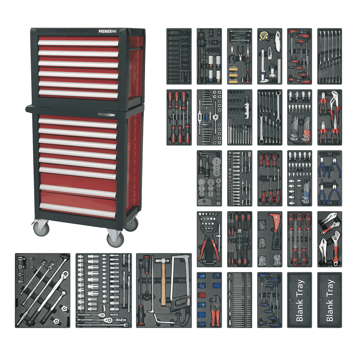 Topchest & Rollcab Combination 14 Drawer with Ball-Bearing Slides & 1233pc Tool Kit