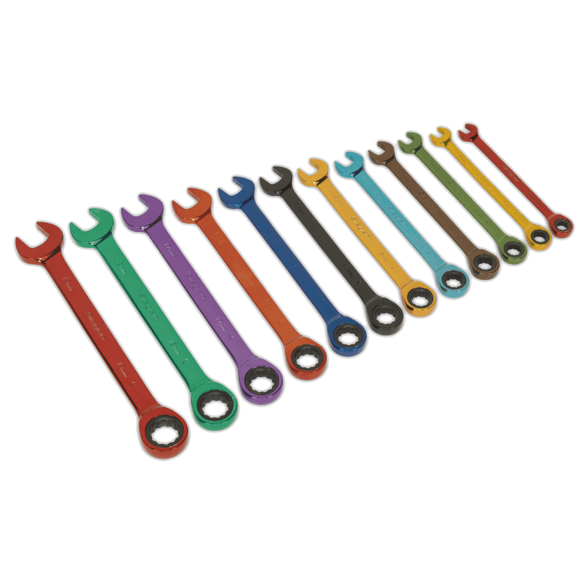 Ratchet Combination Spanner Set 12pc Multi-Coloured Metric