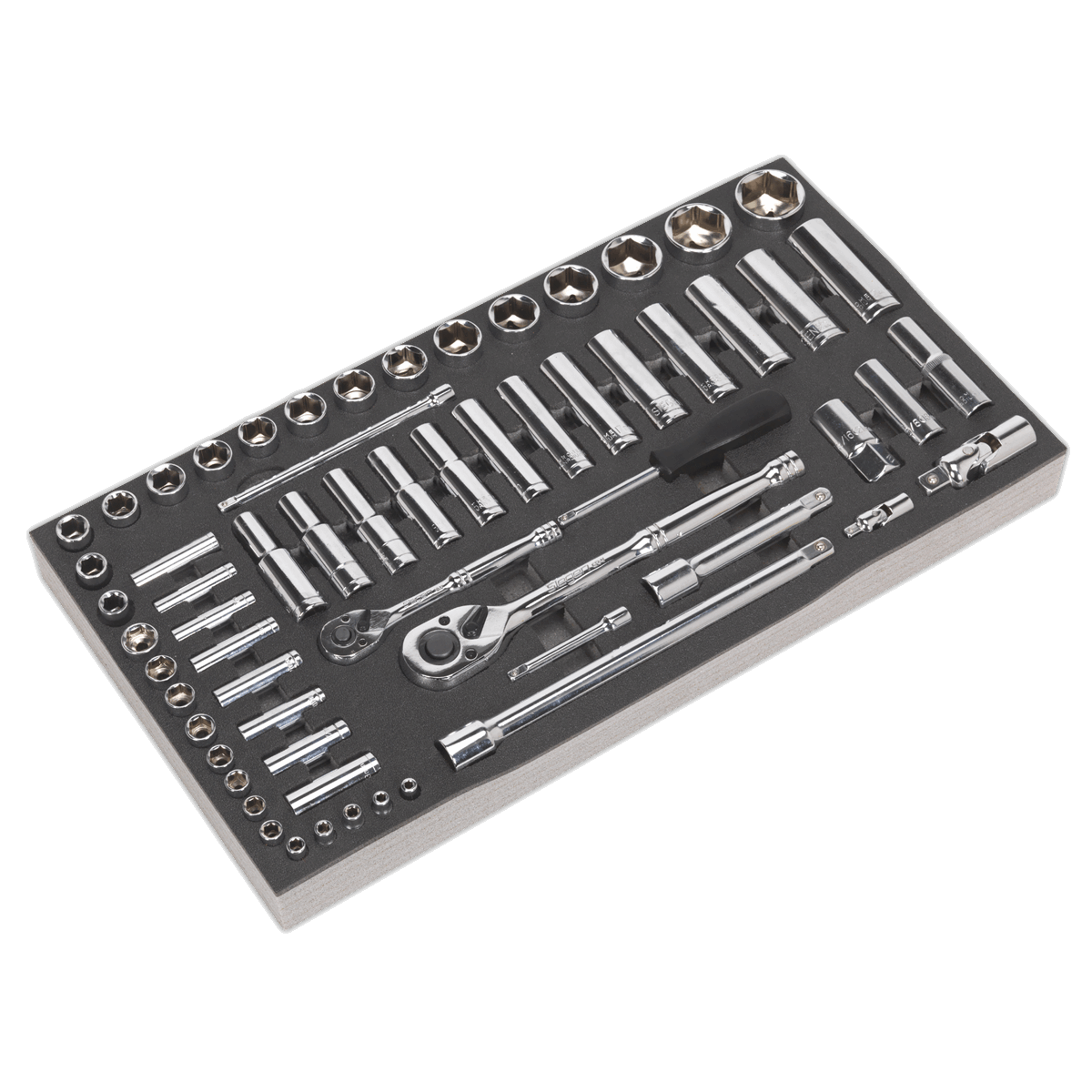 Tool Tray with Socket Set 62pc 1/4" & 1/2"Sq Drive Metric