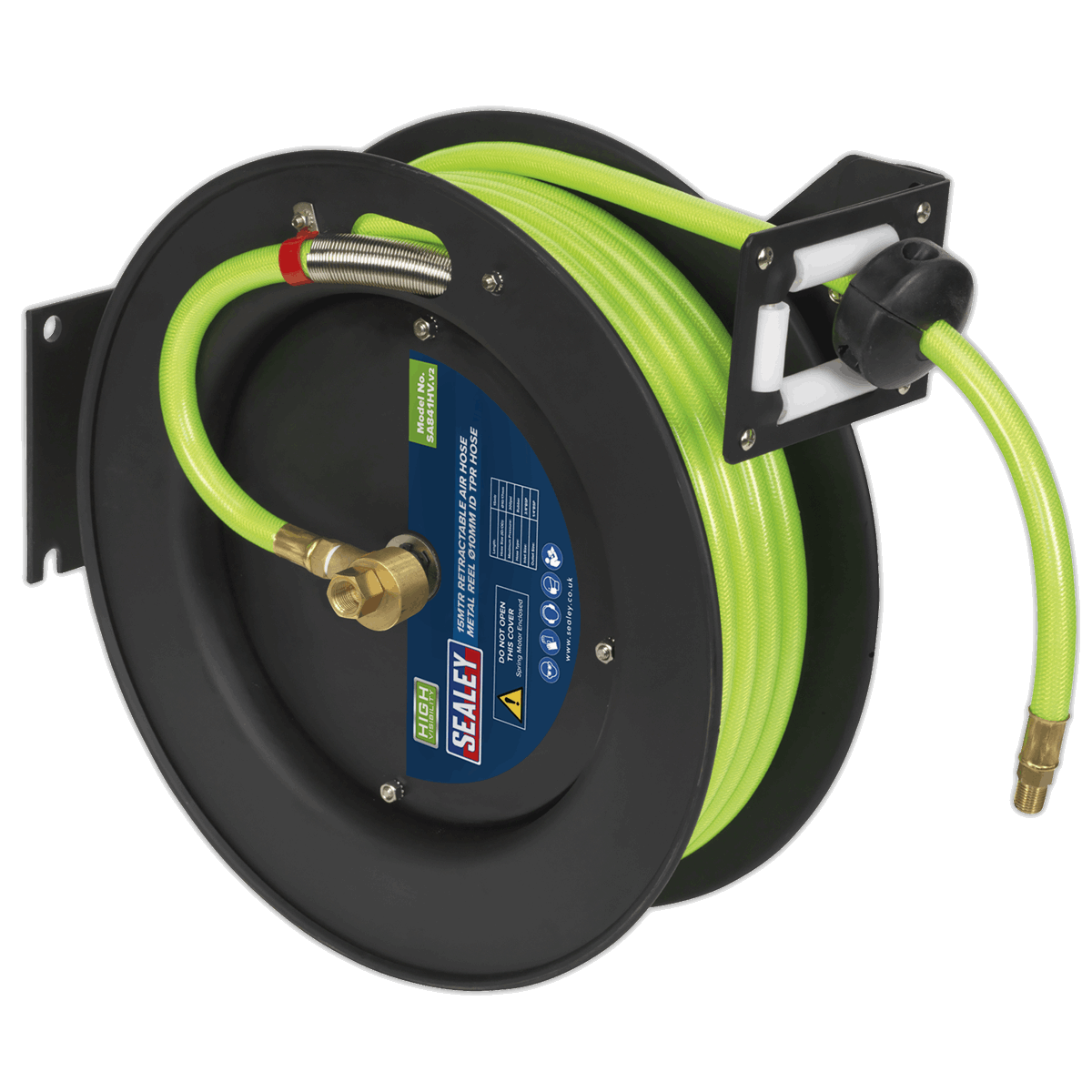 Retractable Air Hose Metal Reel 15m •10mm ID High-Visibility TPR Hose